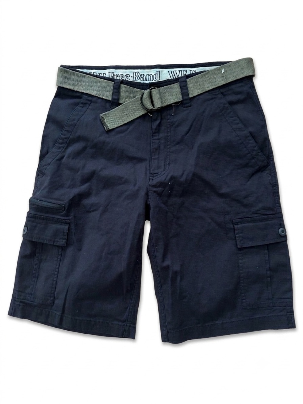 WearFirst Men's Navy Cargo Shorts Size 32 Free-Band Belted NWOT
